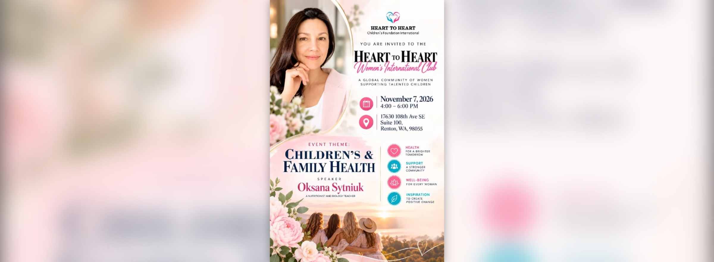 Heart to Heart Women's International Club: Children's and Family Health Gathering, November 7, 2026, Renton, WA
